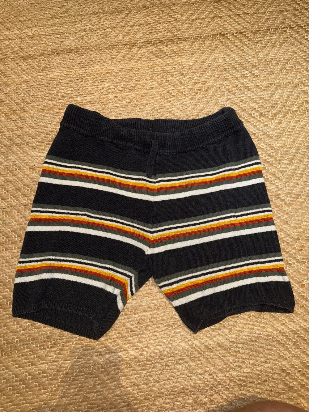 Black Knit Stripe Shorts with Multicolor Bands